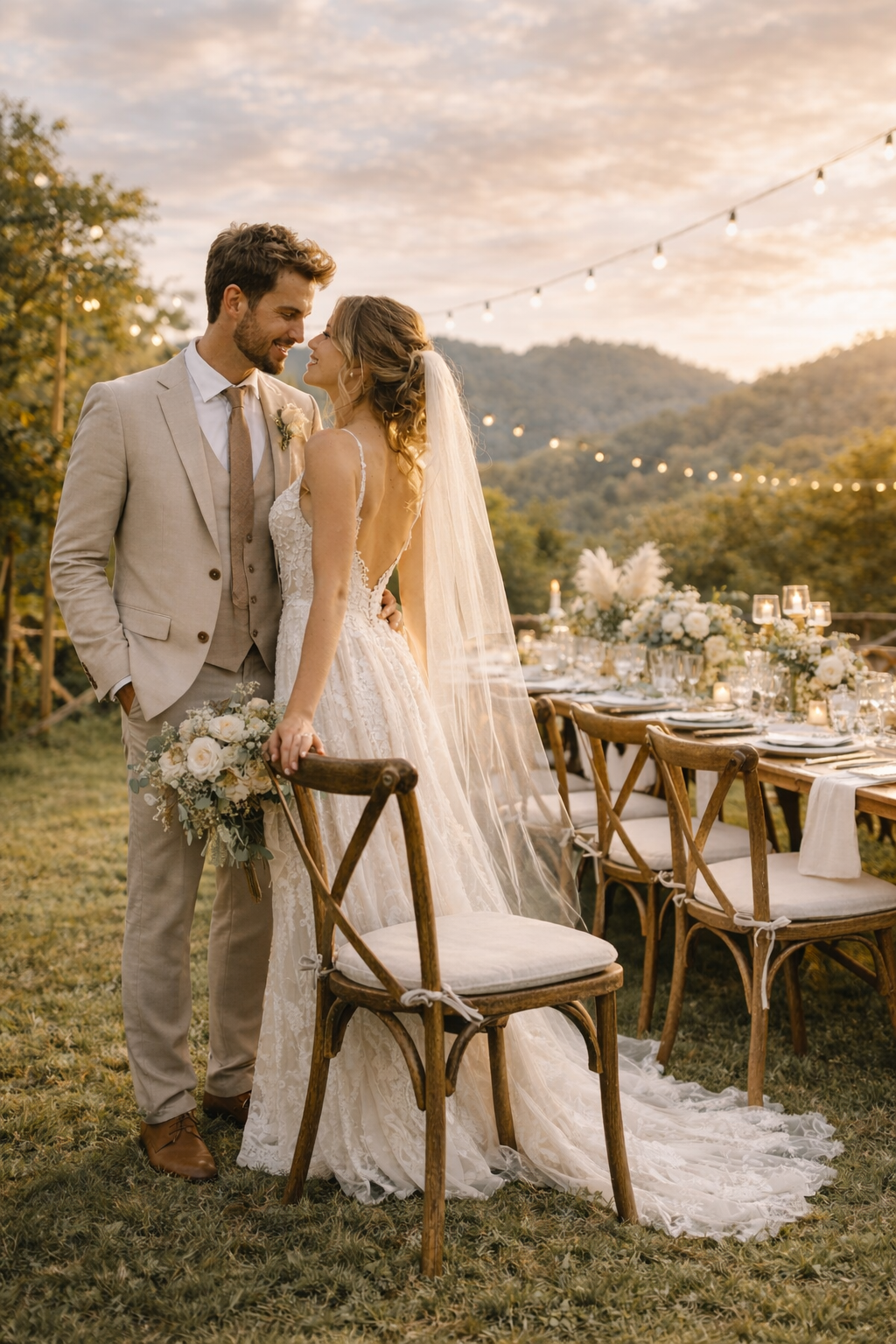 Chaise bois lors d'un dîner mariage.